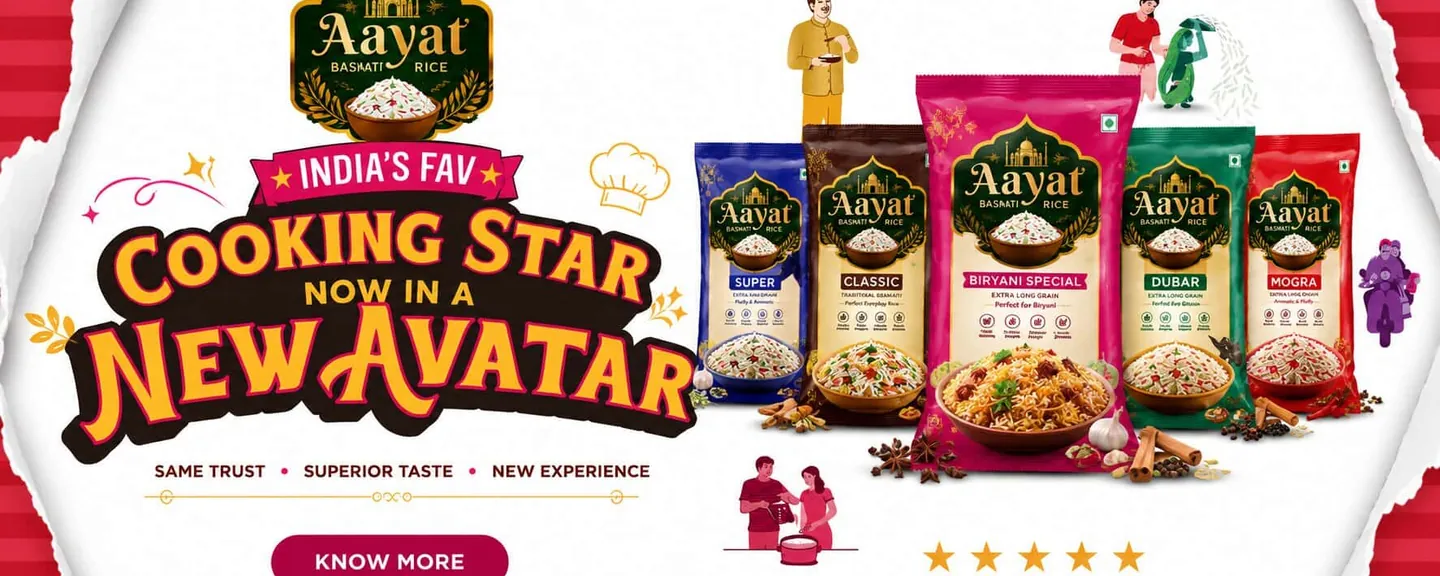 Aayat Basmati Rice new rice pack design banner